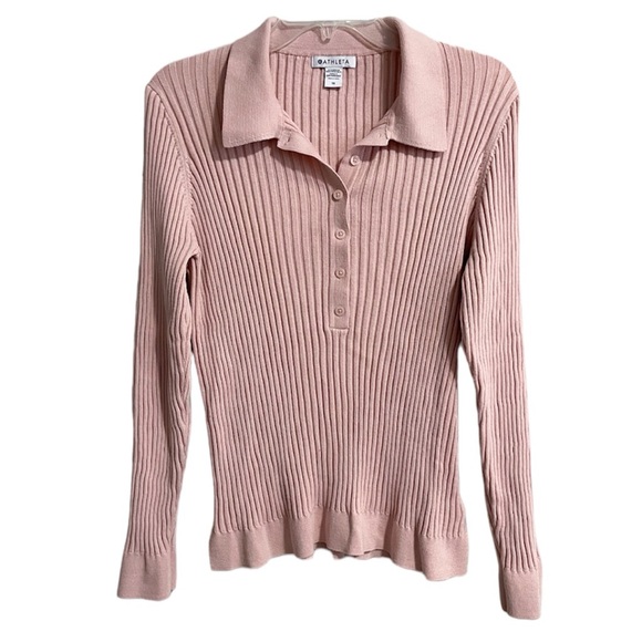 Athleta Sweet Bay Henley Sweater Ribbed Orchid Pink Plus Size 1X 986879 - Picture 2 of 8